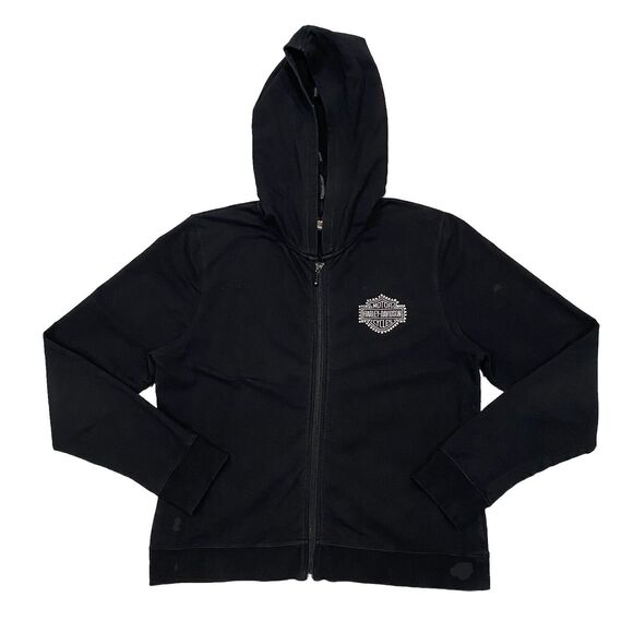 Harley-Davidson Tops - Harley Davidson Hoodie Sweatshirt Womens XL Full Zip Studded Burning Wings Y2K